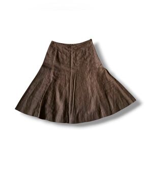 Talbots Skirt Womens 2P Brown Midi Flare Swing 100% Irish Linen Mid Weight Lined